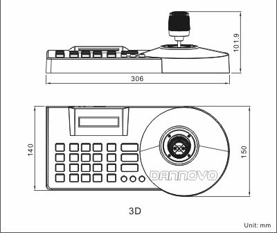 丹諾二,三維PTZ智能控制鍵盤(pán)尺寸